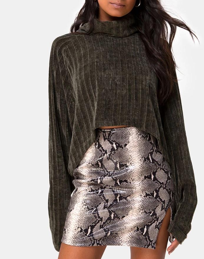 Evie Cropped Sweater in Khaki Chenille - Image 2