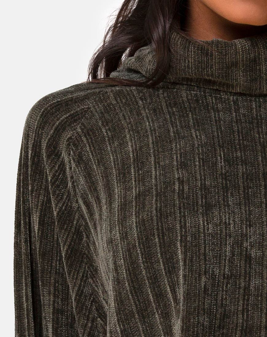 Evie Cropped Sweater in Khaki Chenille - Image 6