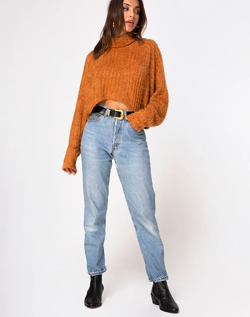 Evie Cropped Sweatshirt in Rust Knit - Image 3
