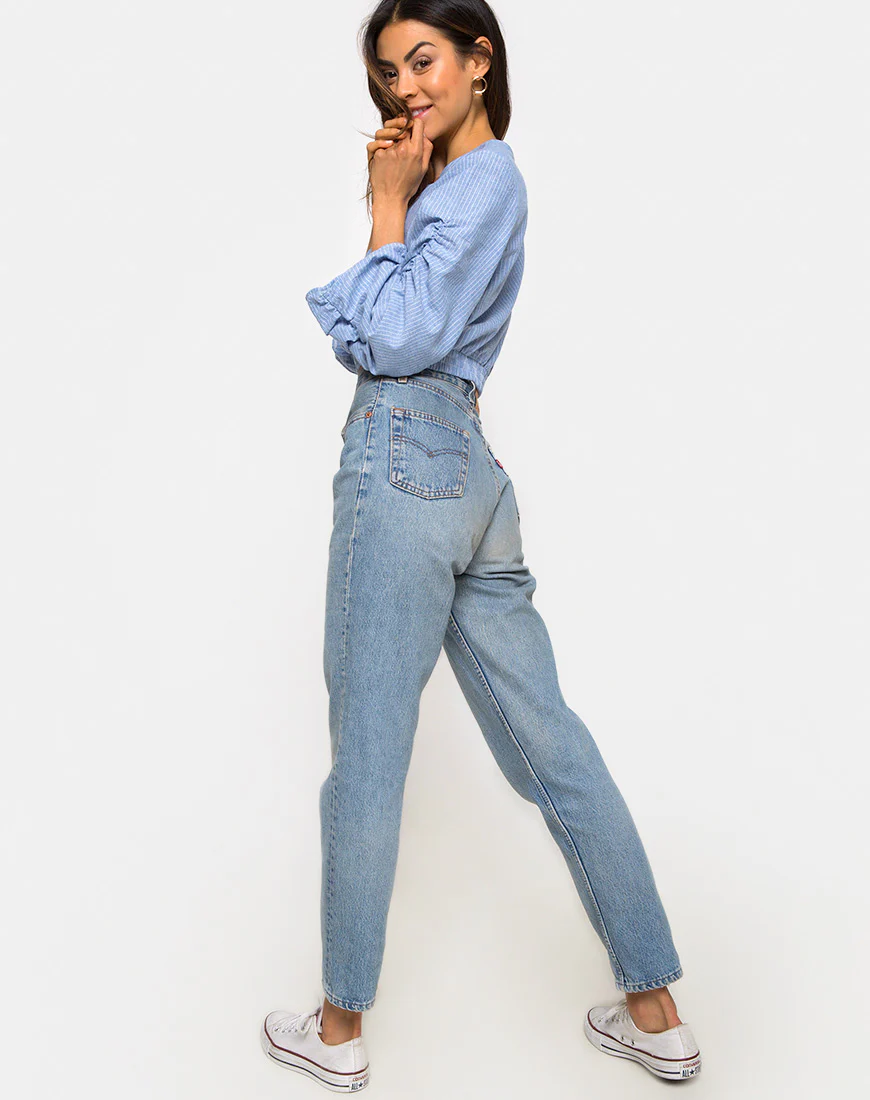 Evrilia Wrap Around Blouse in Stripe Blue - Image 4