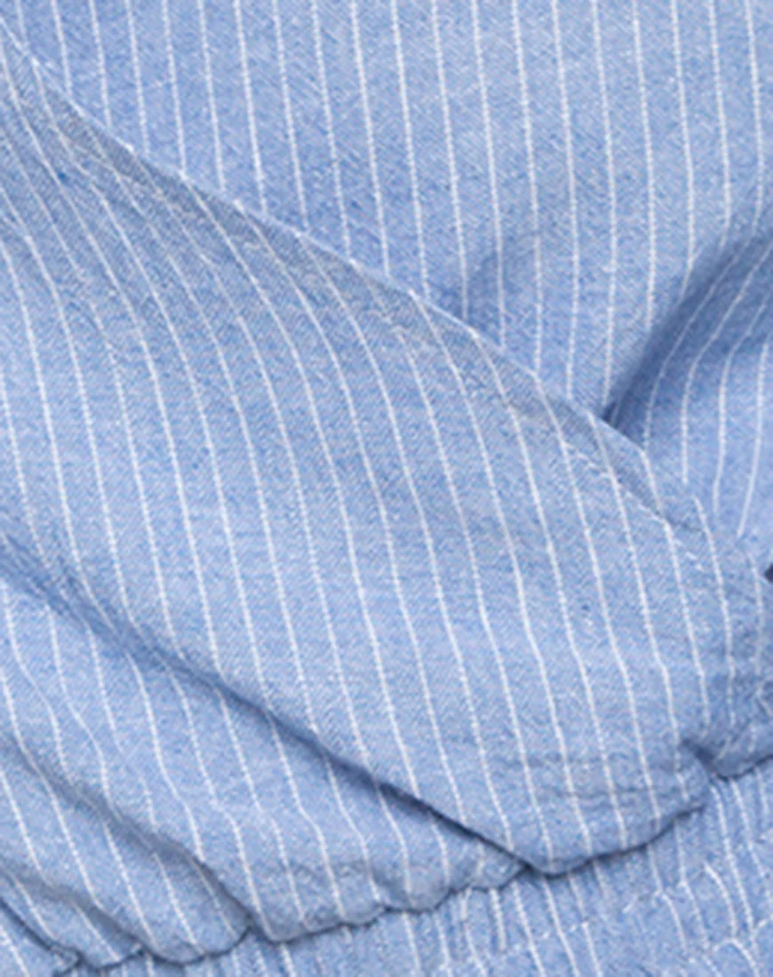 Evrilia Wrap Around Blouse in Stripe Blue - Image 5