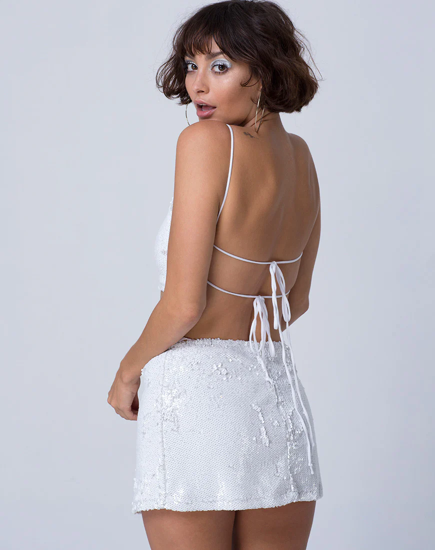 Ewi Skirt in Fishcale Sequin White Matte - Image 2