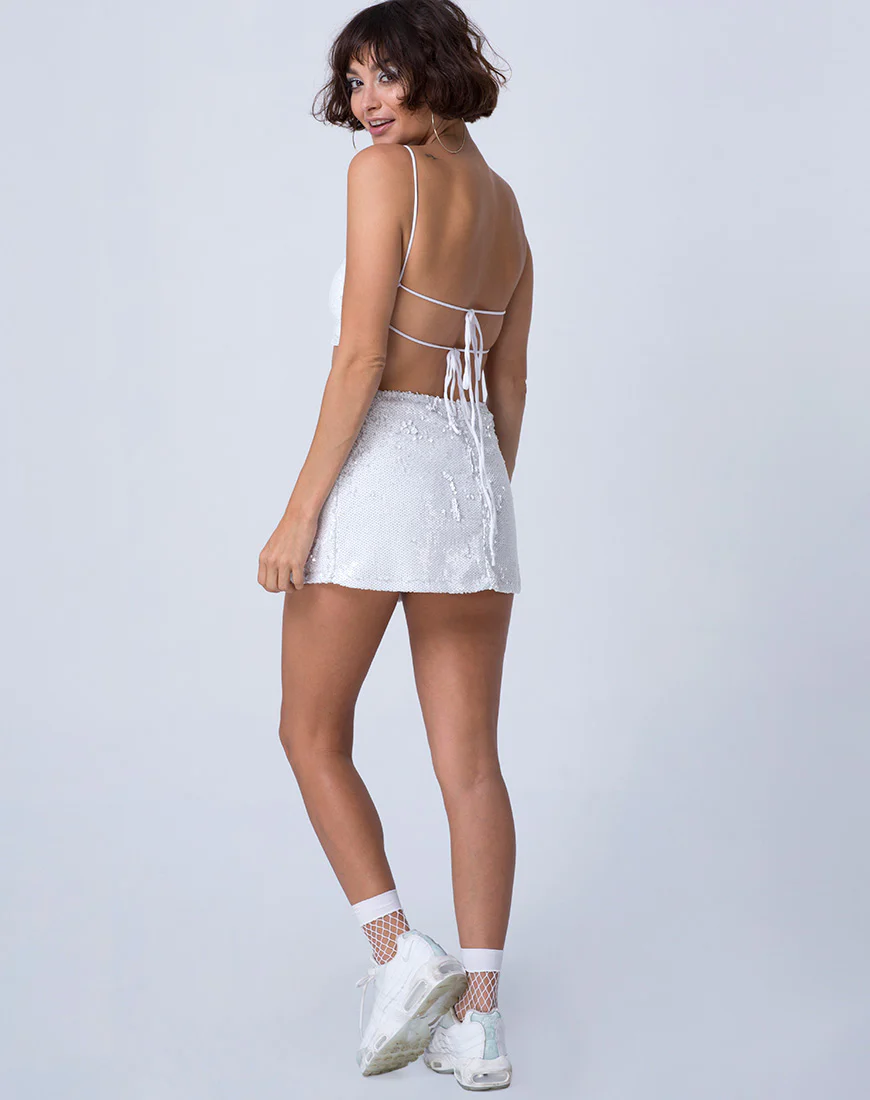 Ewi Skirt in Fishcale Sequin White Matte - Image 4
