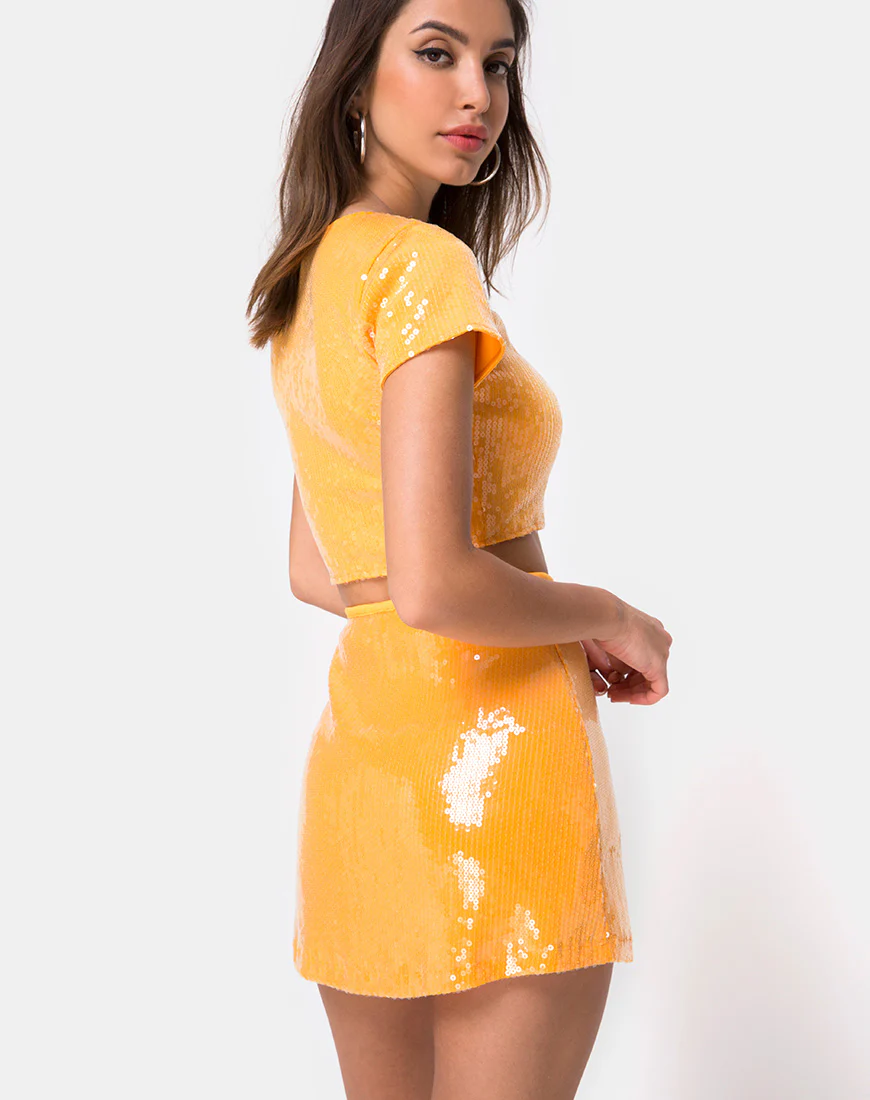 Ewi Skirt in Tangerine with Clear Sequin - Image 2