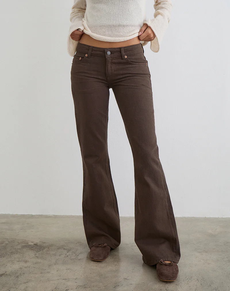 Extra Low Rise Flare Jeans in Dark Chocolate - Image 2