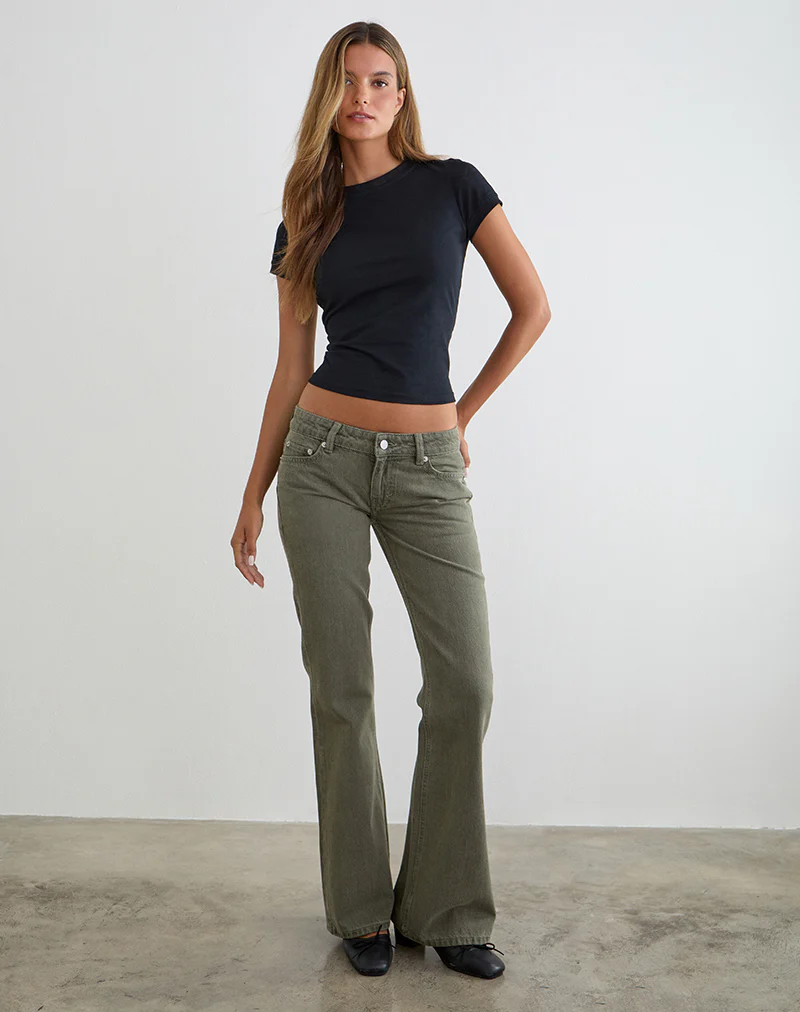 Extra Low Rise Flare Jeans in Olive - Image 5