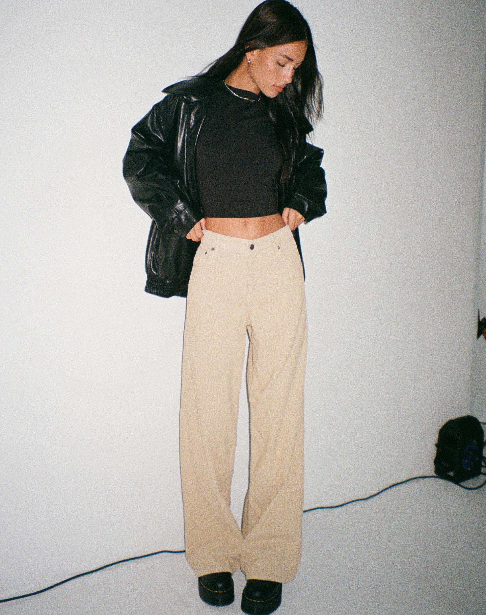 Roomy Extra Wide Low Rise Jeans in Cord Light Tan - Image 2