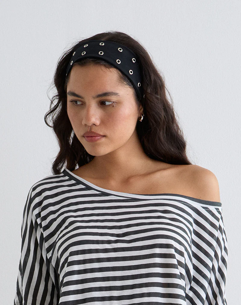 Eyelet Headband in Black - Image 3