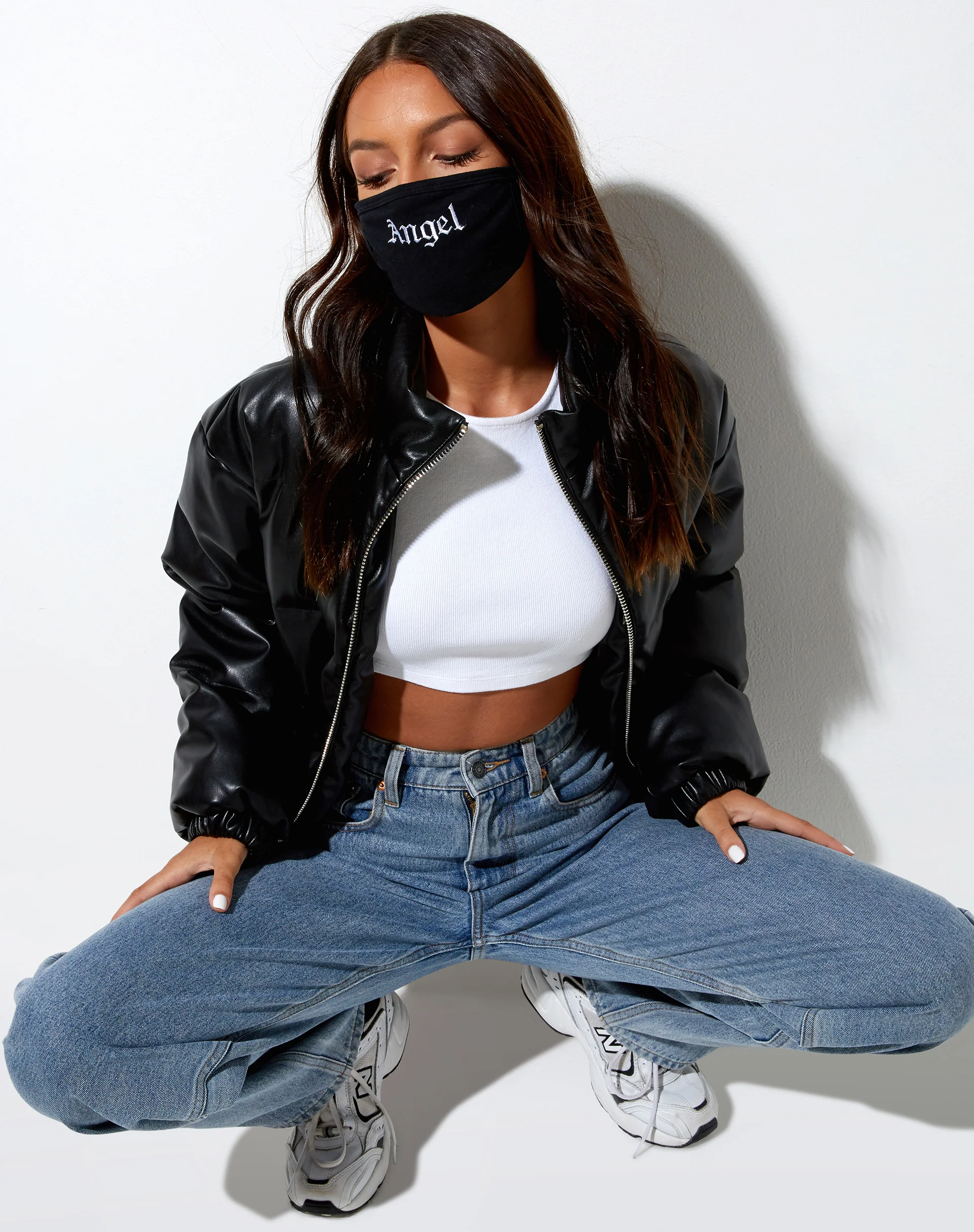 Face Mask in Black with "Angel" White Embro - Image 2