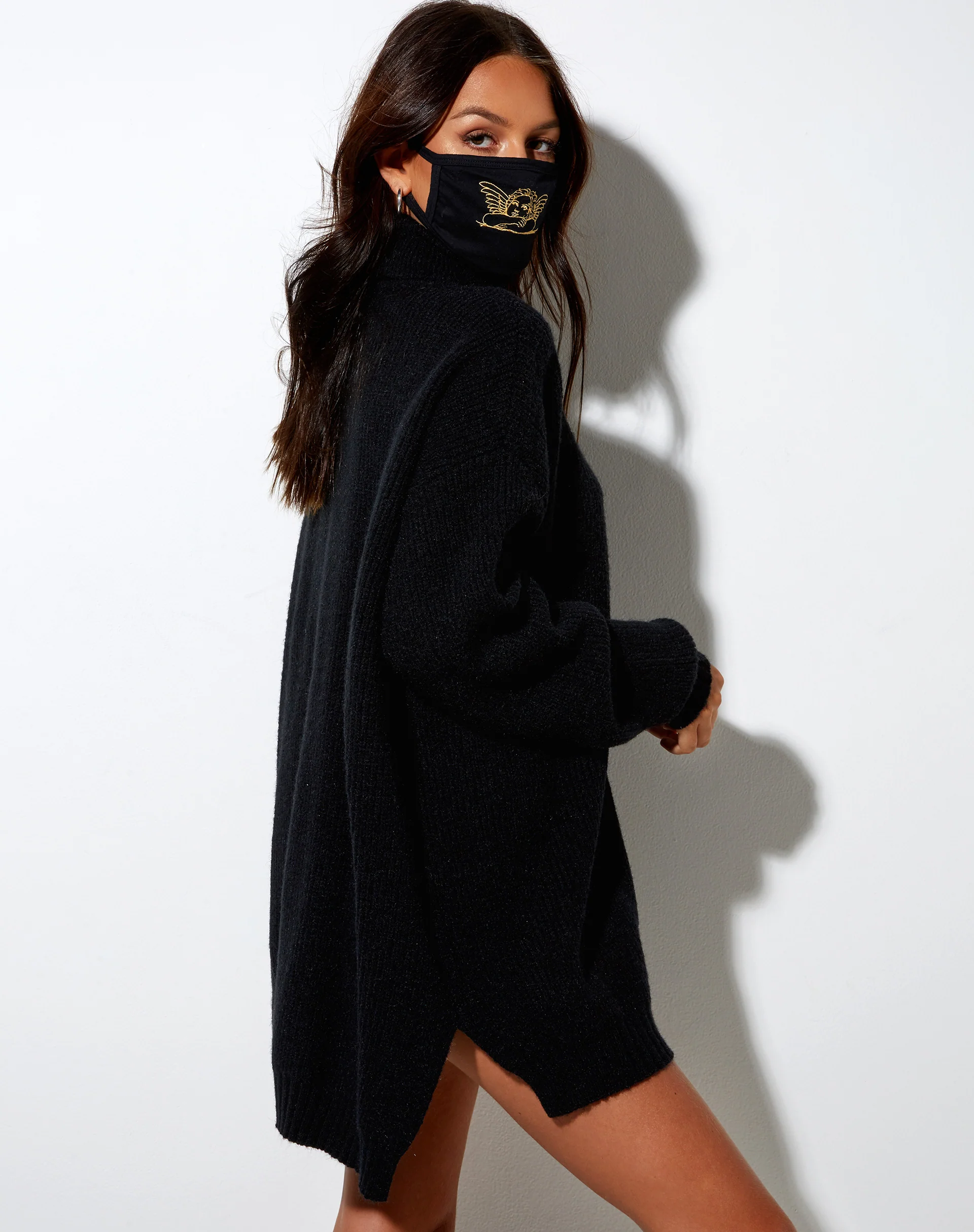 Face Mask in Black Angelo Gold Embro - Image 3