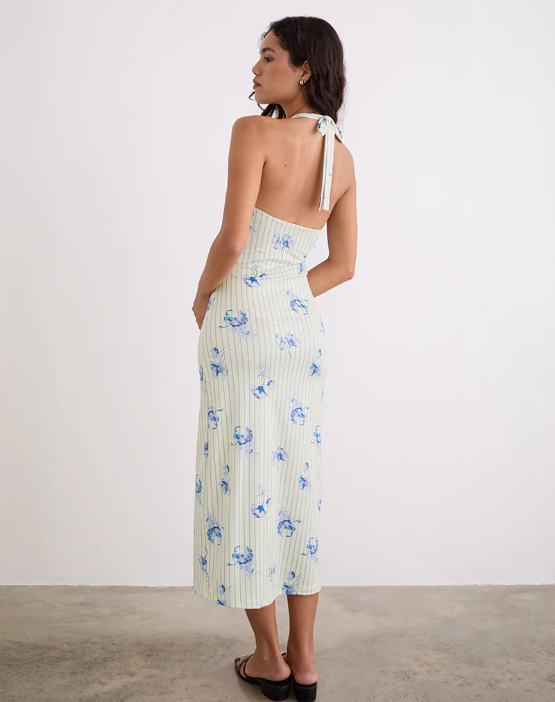 Fadwa Midi Dress in Floral Stripe Cream - Image 4