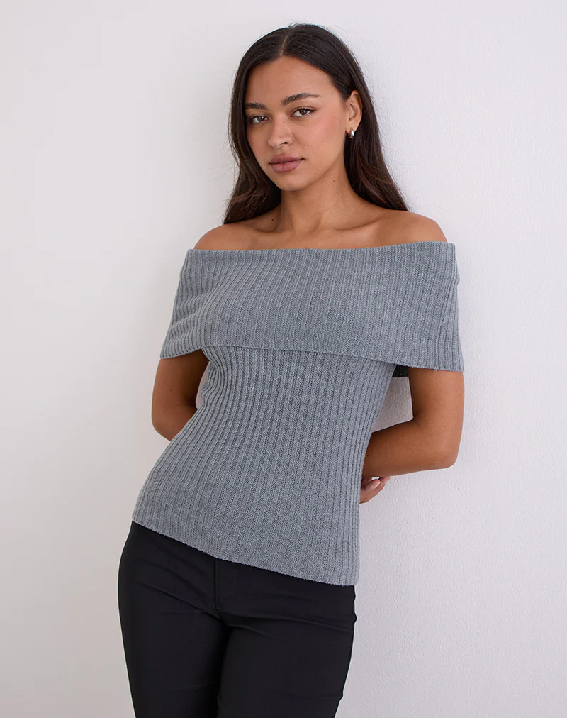 Fahari Foldover Top in Rib Knit Grey - Image 2