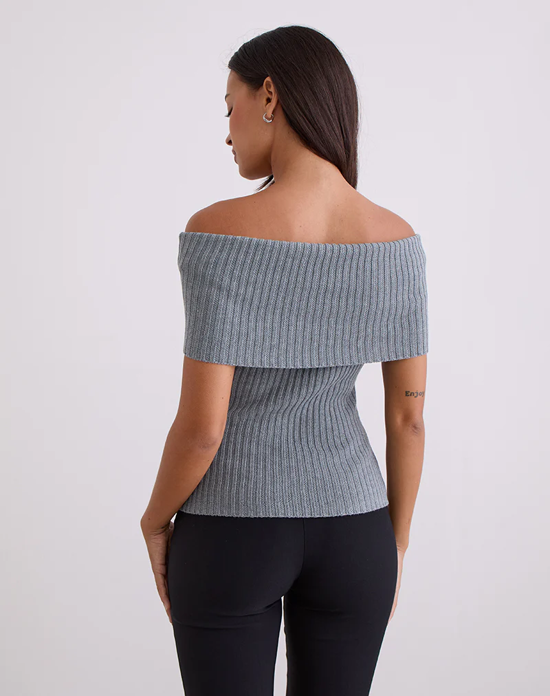 Fahari Foldover Top in Rib Knit Grey - Image 5