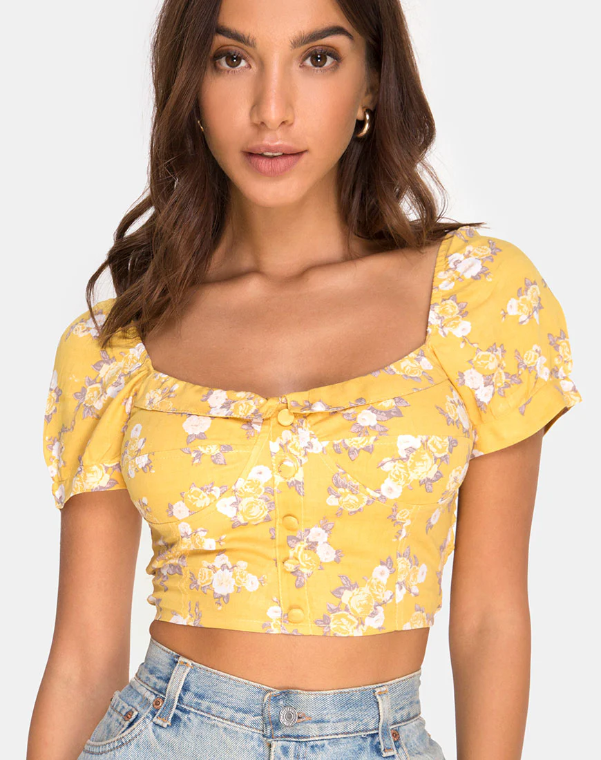 Fahrani Top in Rose Bunch Yellow - Image 2