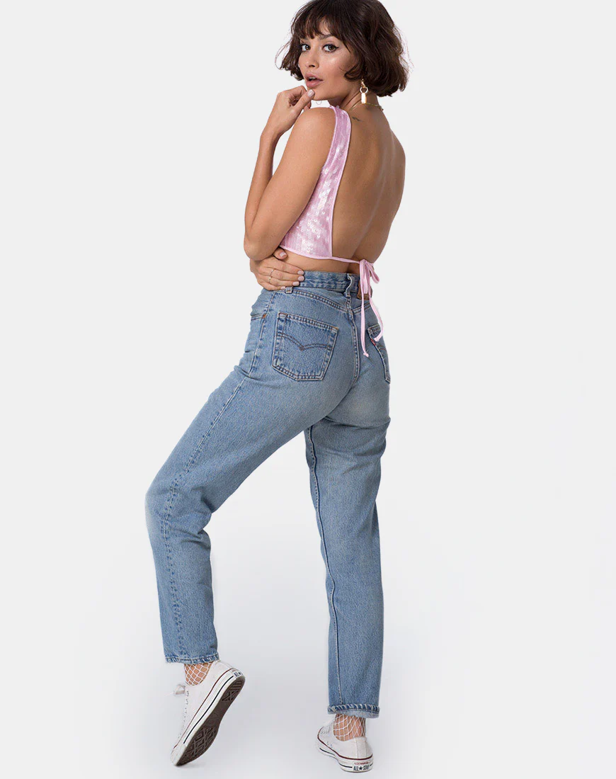 Faith Crop Top in Pink Tint Sequin - Image 4