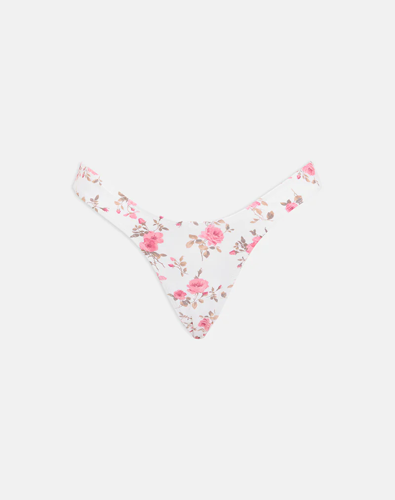 Farida Bikini Bottom in White with Pink Floral Bloom - Image 2