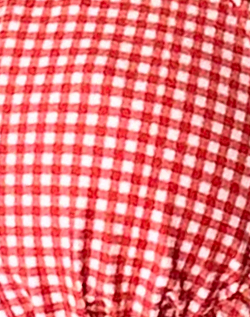 Farida Bikini Bottom in Red Gingham with Picot Trim - Image 6