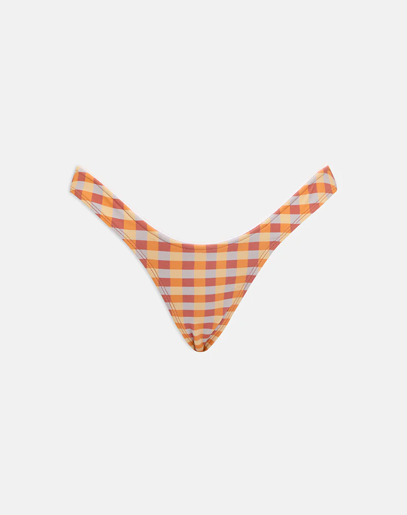 Farida Bikini Bottom with Picot Trim in Urban Check Orange and Yellow - Image 4