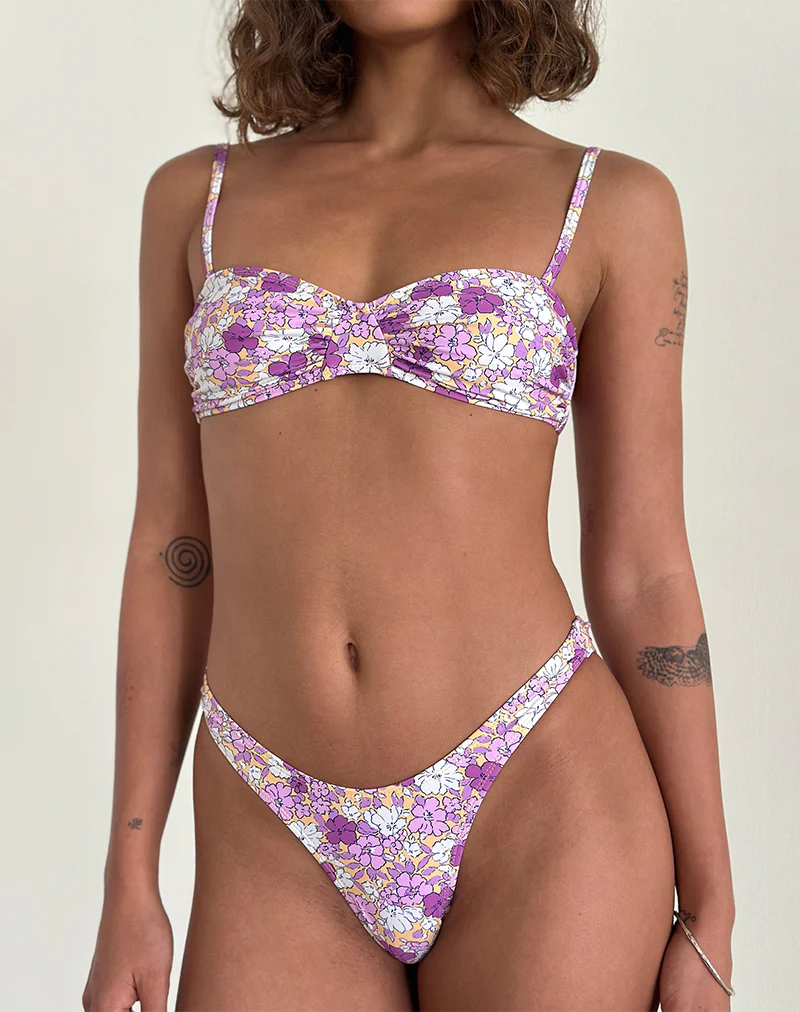 Farida Bikini Bottoms in Bright Floral Orange and Purple - Image 2