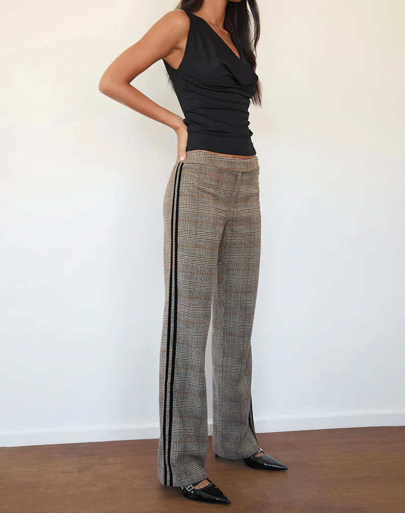 Fatina Trouser in Brown Check with Side Stripe