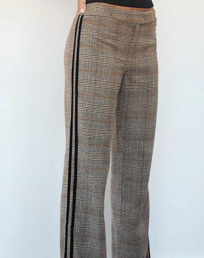 Fatina Trouser in Brown Check with Side Stripe - Image 5
