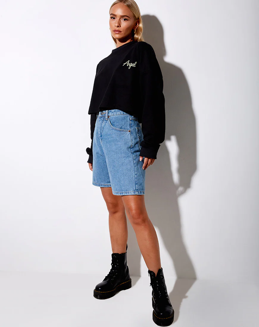 Fawly Crop Top in Black 'Angel' Embro in Neon Green - Image 3