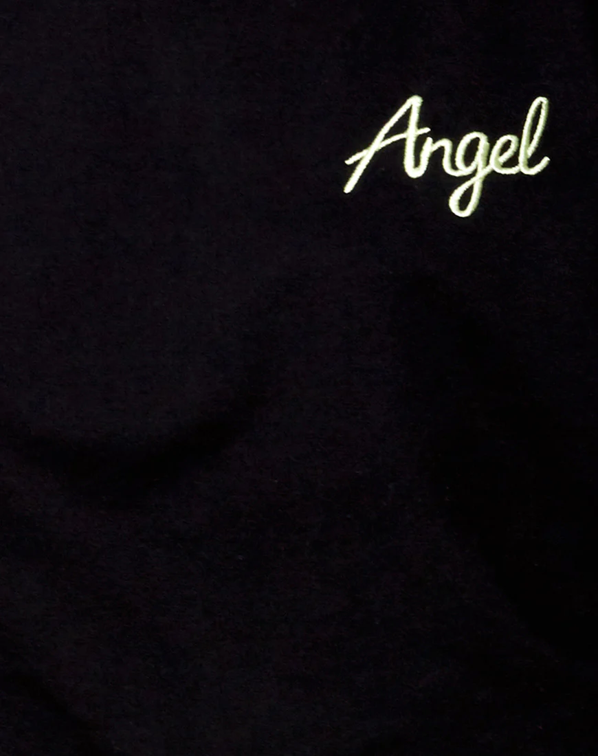 Fawly Crop Top in Black 'Angel' Embro in Neon Green - Image 5
