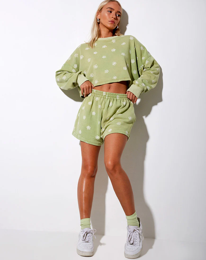 Fawly Crop Top in Small Graffiti Flower Sage - Image 6