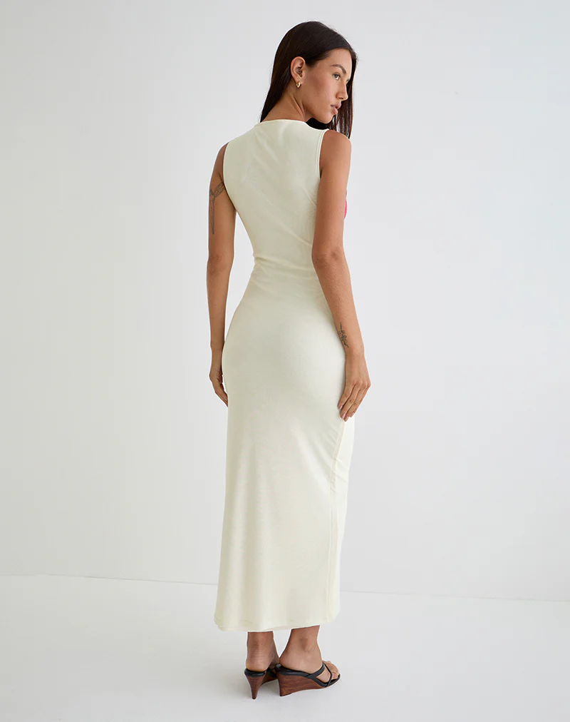 Fayola Printed Maxi Dress in Cream with Red Watercolour Flower - Image 4