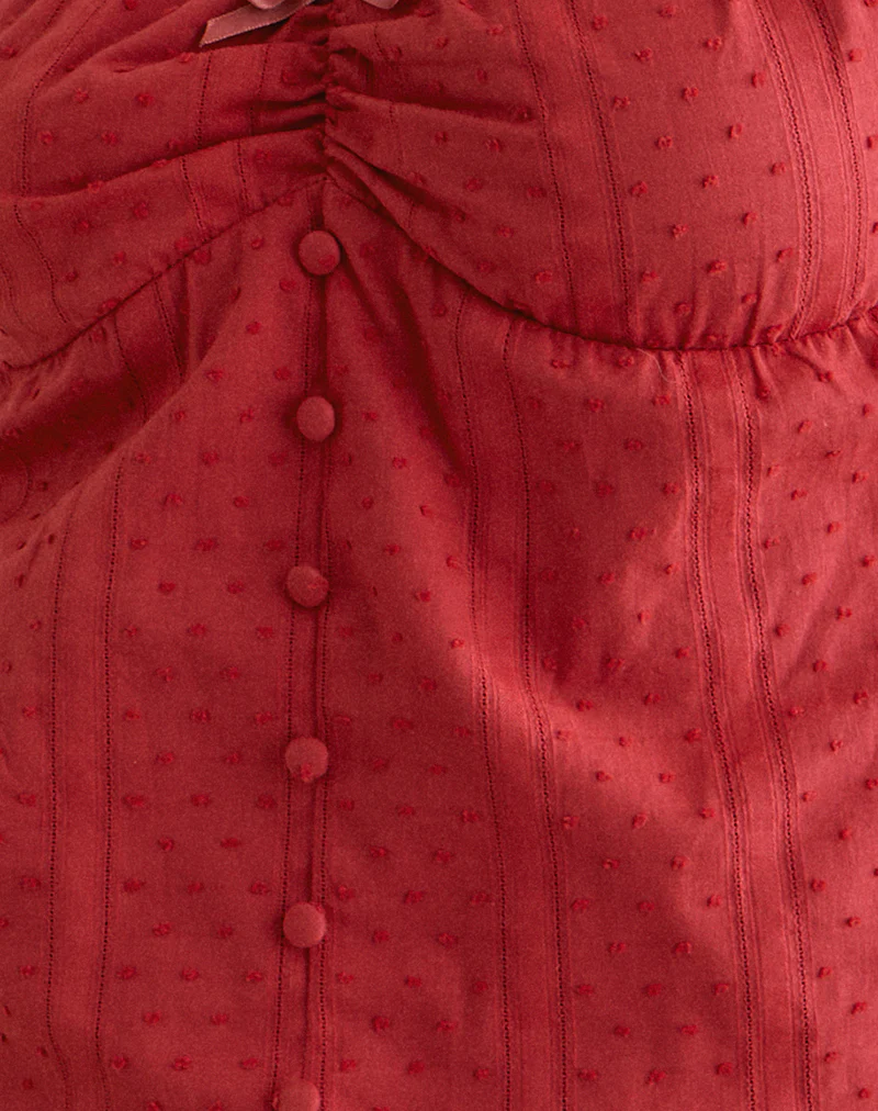 Fayra Bardot Corset Top in Cotton Dobby Red - Image 6