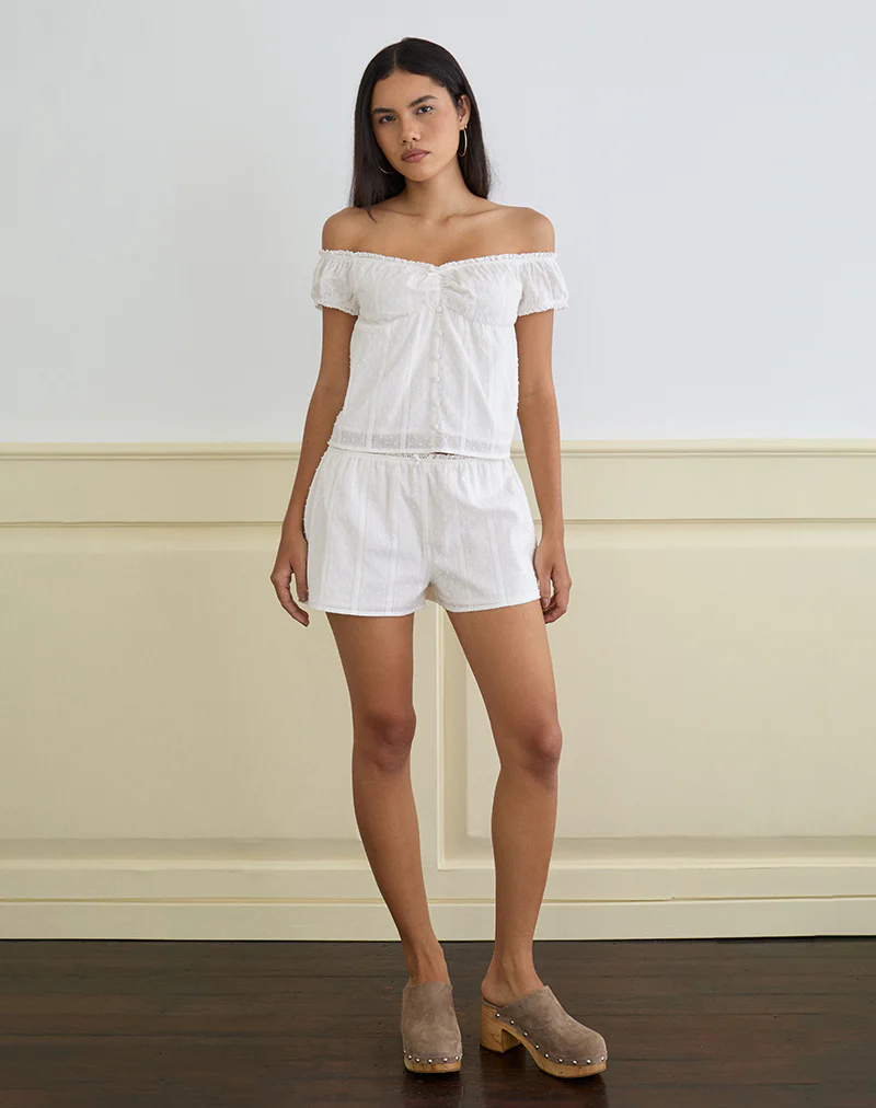 Fayra Bardot Corset Top in Cotton Dobby White - Image 2