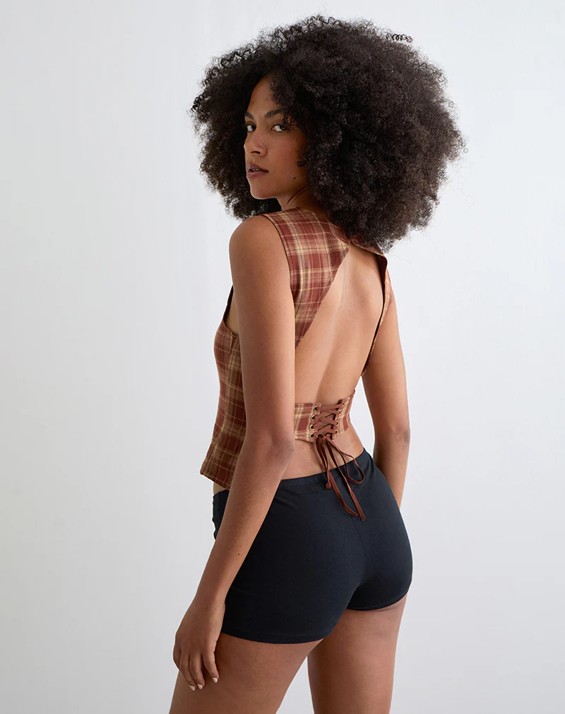 Felia Tie Back Top in Red Check - Image 3