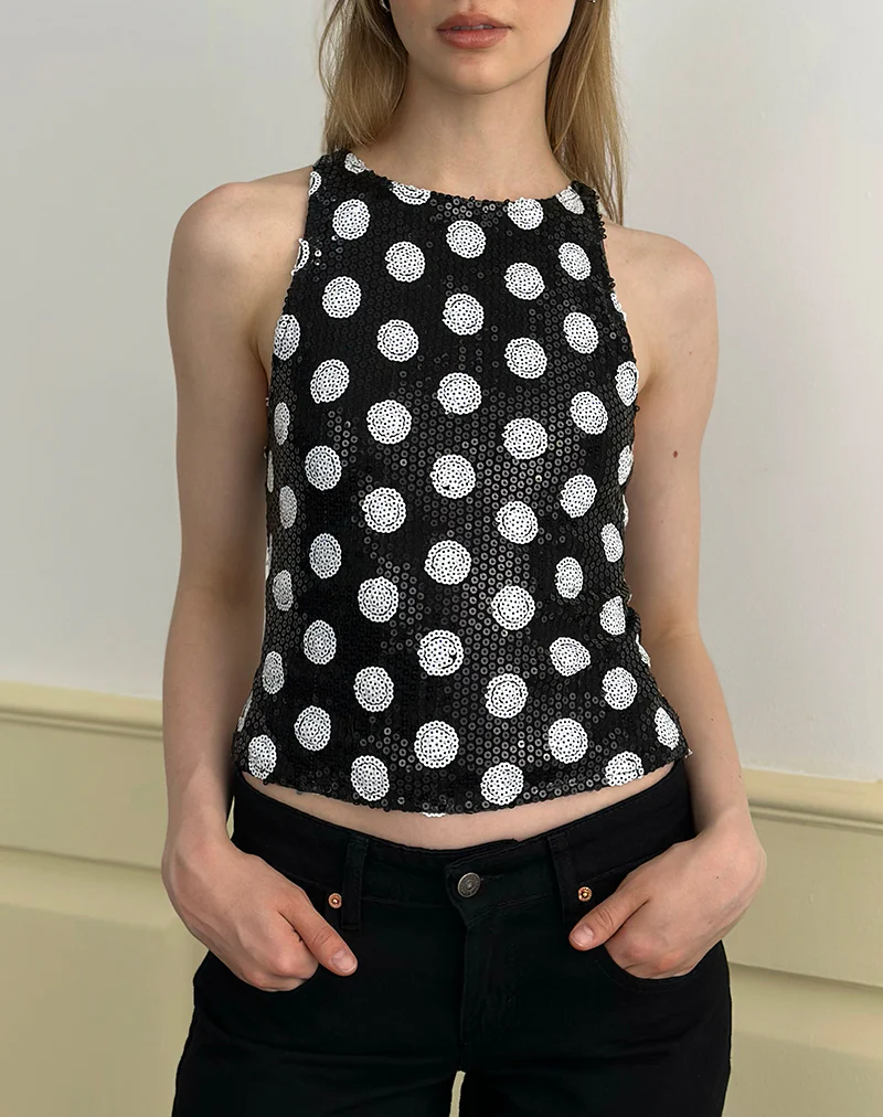 Felicita Top in Polka Sequin Monochrome - Image 2