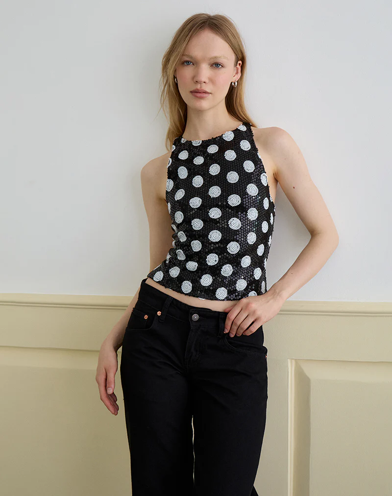 Felicita Top in Polka Sequin Monochrome - Image 4