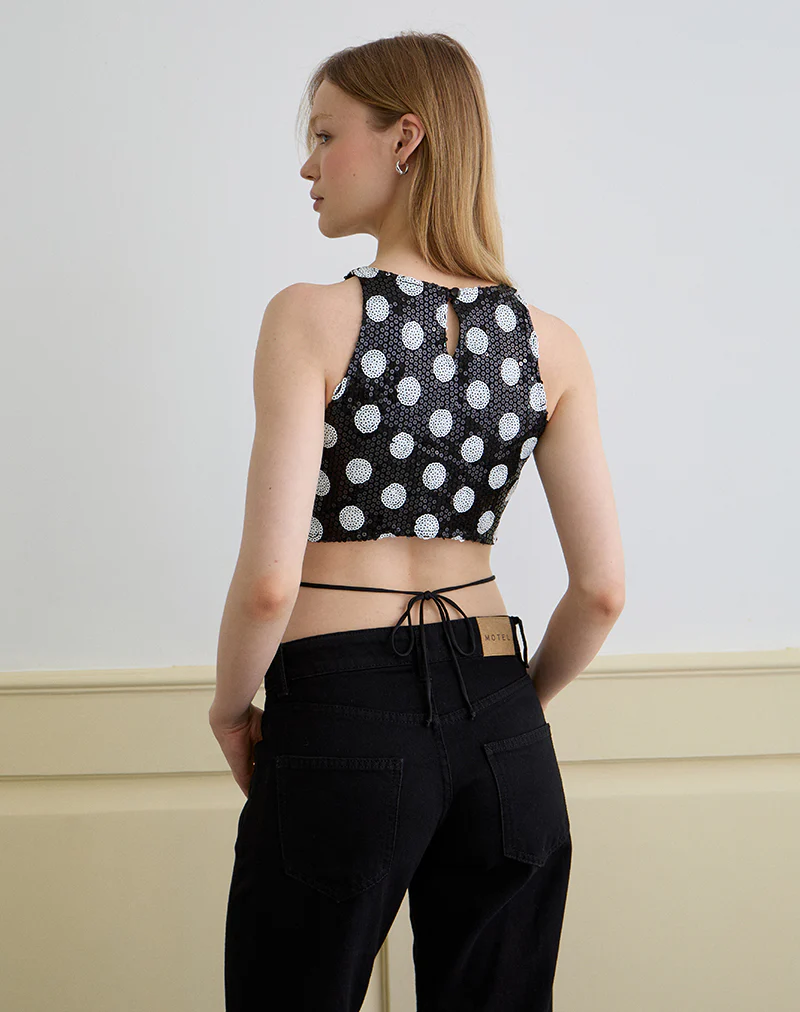 Felicita Top in Polka Sequin Monochrome - Image 5