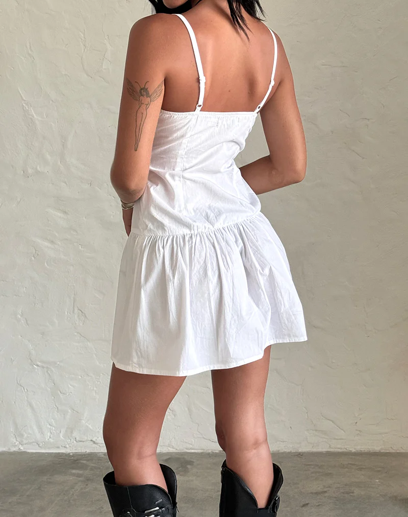 Felin Mini Dress in White Poplin - Image 5
