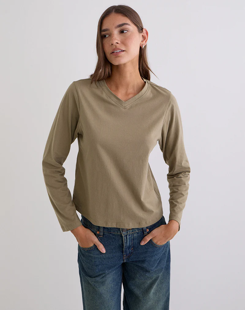 Feman Top in Jersey Khaki - Image 4