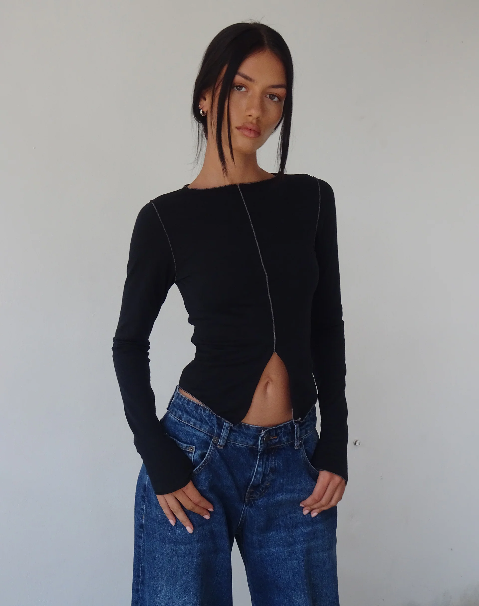 Fenrin Long Sleeve Butterfly Jersey Top in Black - Image 3