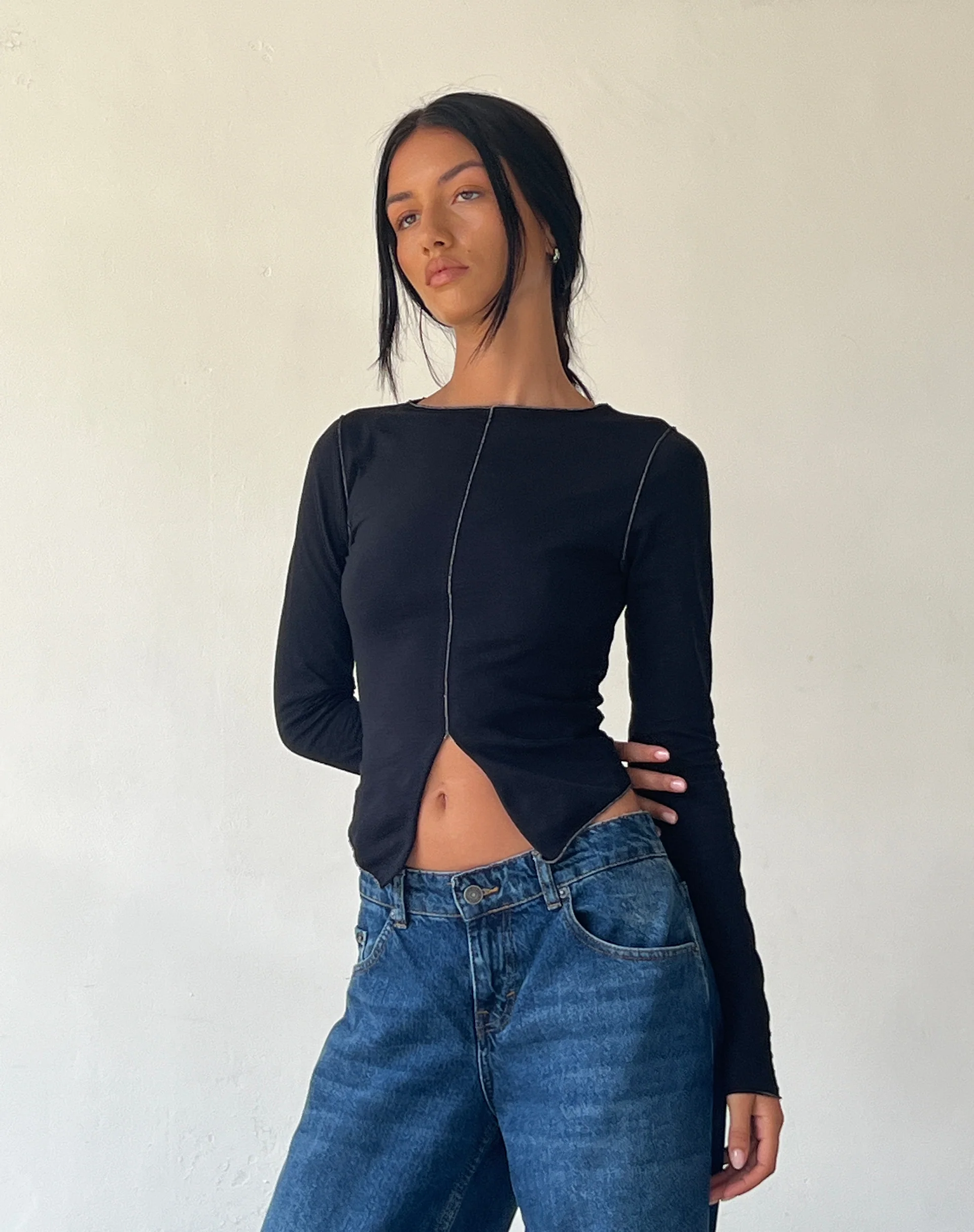 Fenrin Long Sleeve Butterfly Jersey Top in Black - Image 5
