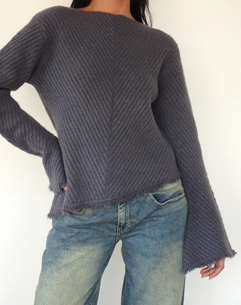 Fergie Asymmetric Knit Jumper in Ocean Storm - Image 4