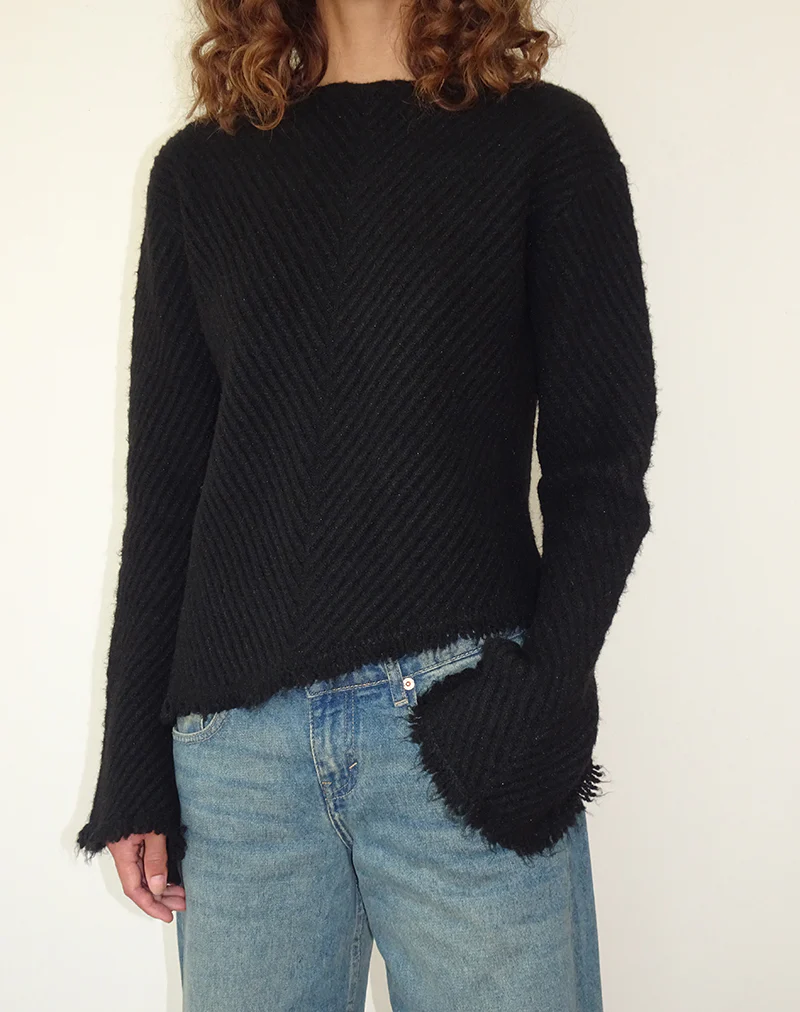 Fergie Asymmetric Knit Jumper in Black - Image 2