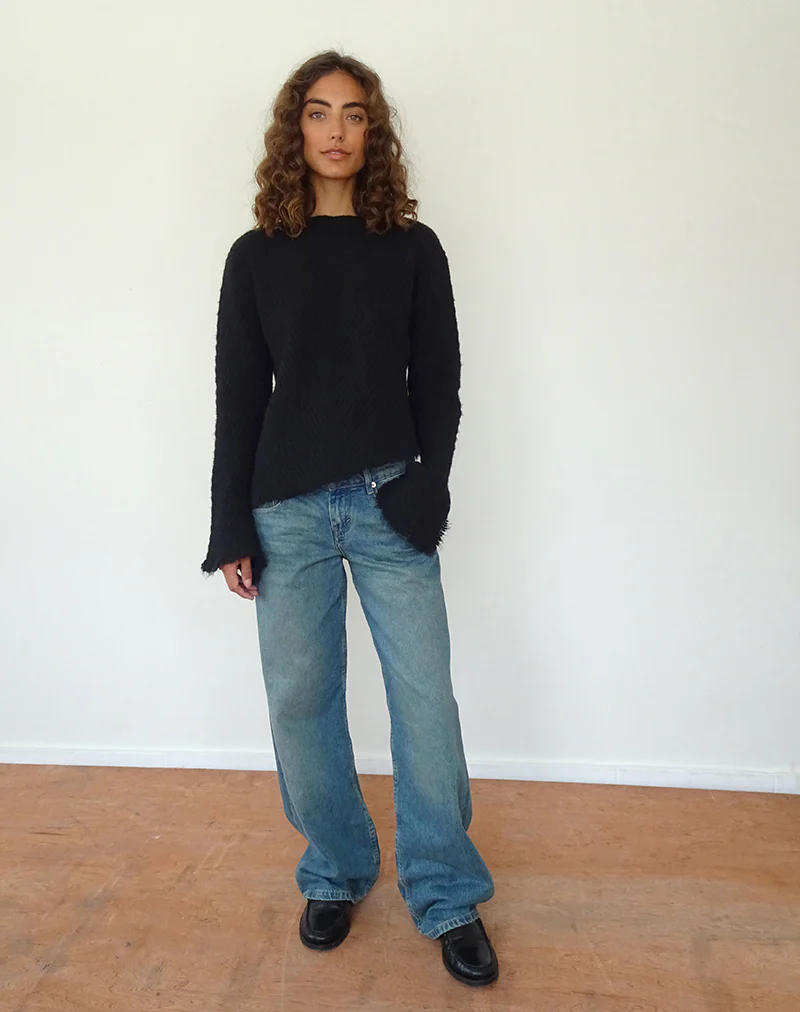 Fergie Asymmetric Knit Jumper in Black - Image 4