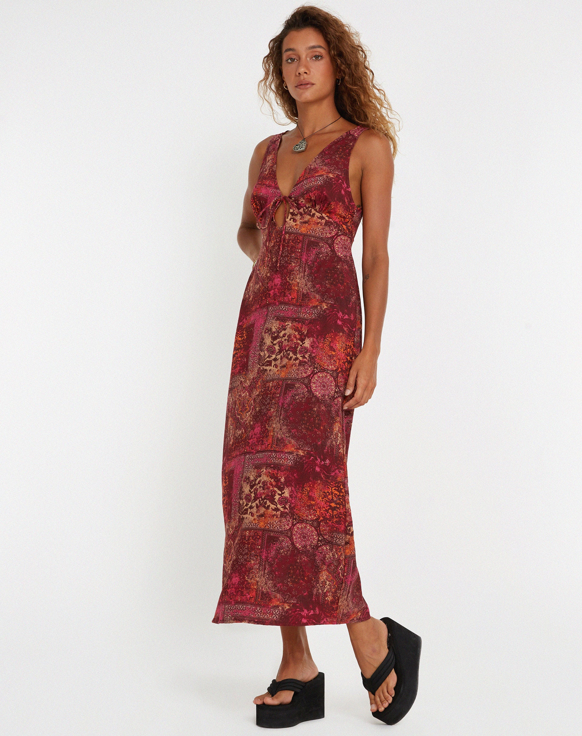 Fiaso Midi Dress in Abstract Paisley Red - Image 2