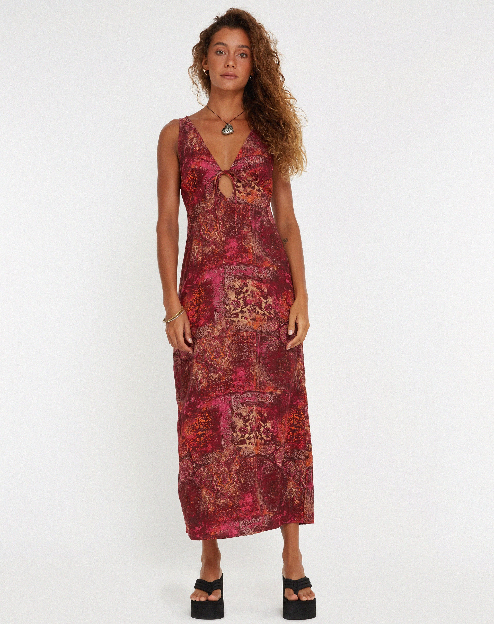 Fiaso Midi Dress in Abstract Paisley Red - Image 5