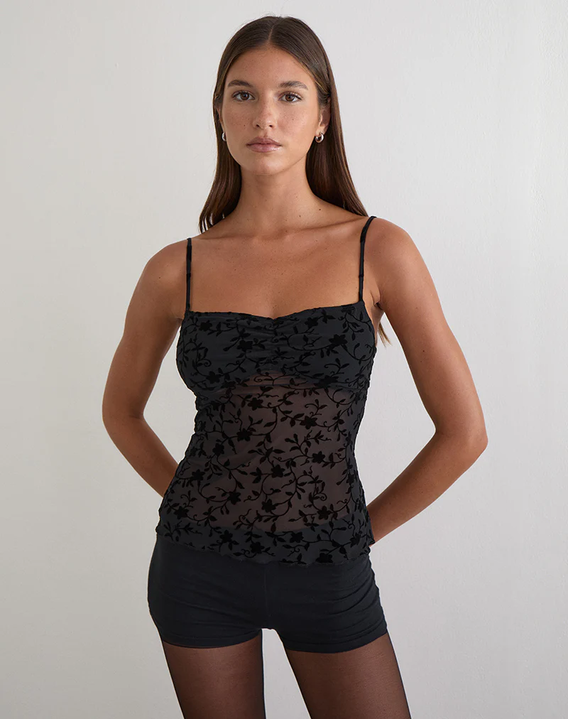 Fierza Cami Top in Pretty Petal Flock Black