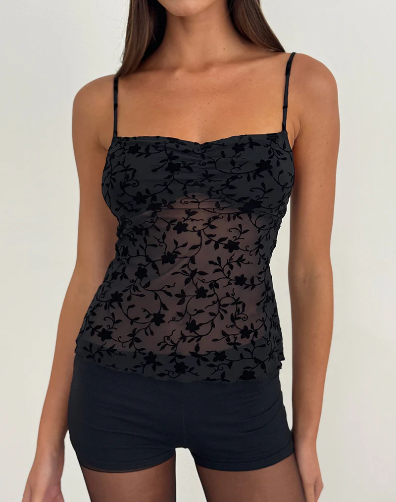 Fierza Cami Top in Pretty Petal Flock Black - Image 3
