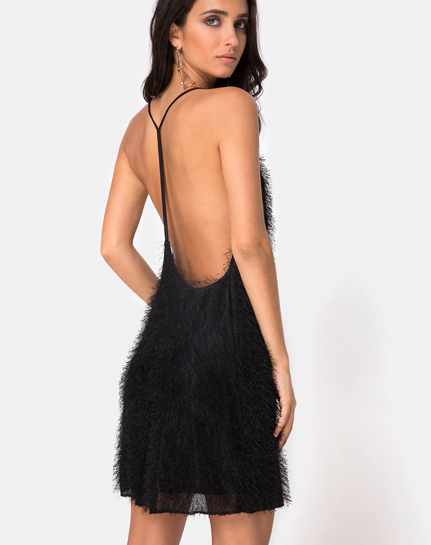 Finn Slip Dress in Fringe Black - Image 2