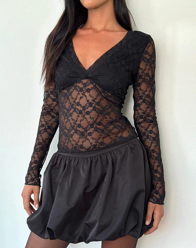 Fiore Long Sleeve Top in Black Canina Rose Lace - Image 2