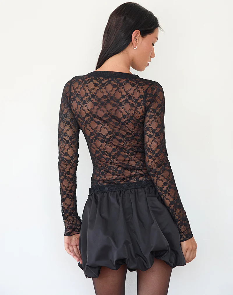 Fiore Long Sleeve Top in Black Canina Rose Lace - Image 5