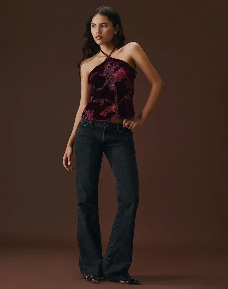 Fiorella Top in Floral Devore Burgundy - Image 3